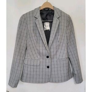 Women's Express Stretch Black Windowpane Plaid Double-Button 8 Blazer Jacket
